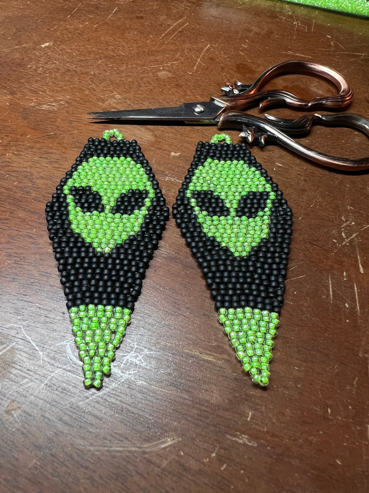 Beaded alien earrings
