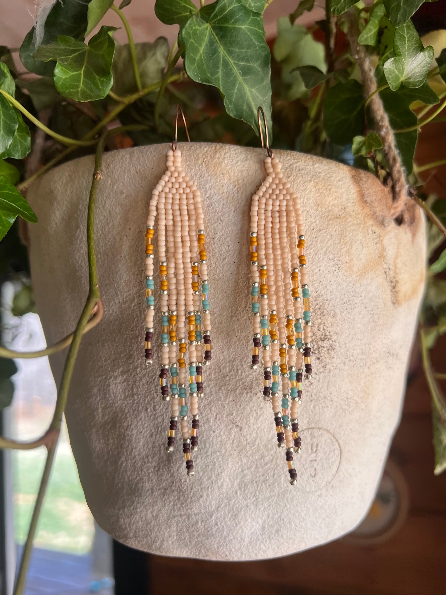 Small handmade beaded earrings , multicolor