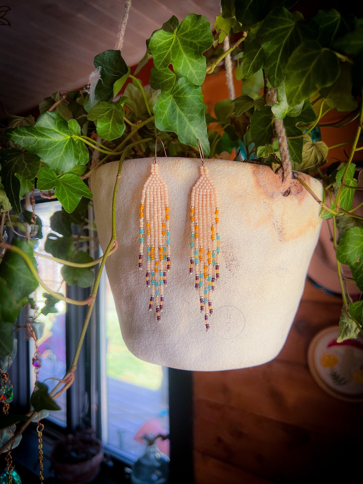 Small handmade beaded earrings , multicolor