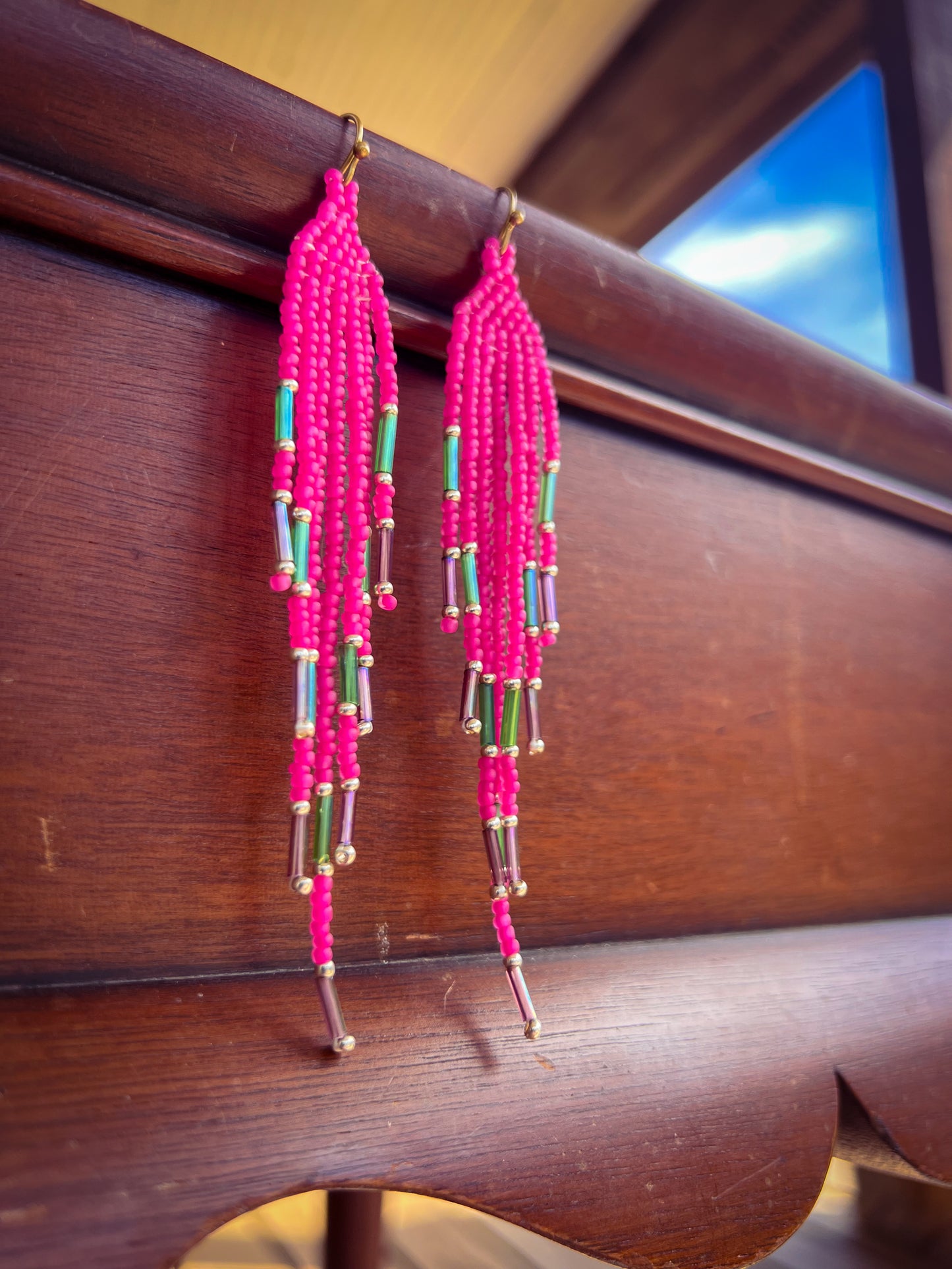 Small Beaded hot pink dangles