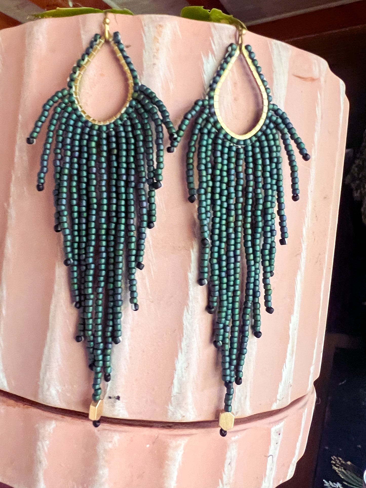 Brass teardrop seedbead earrings