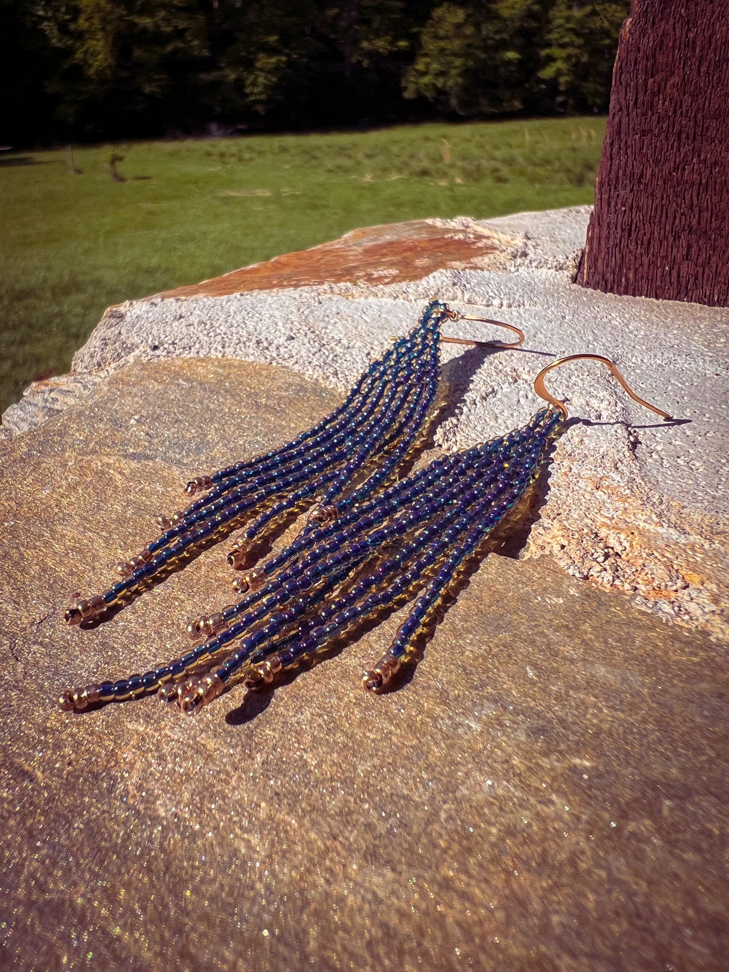 Small blue beaded earrings