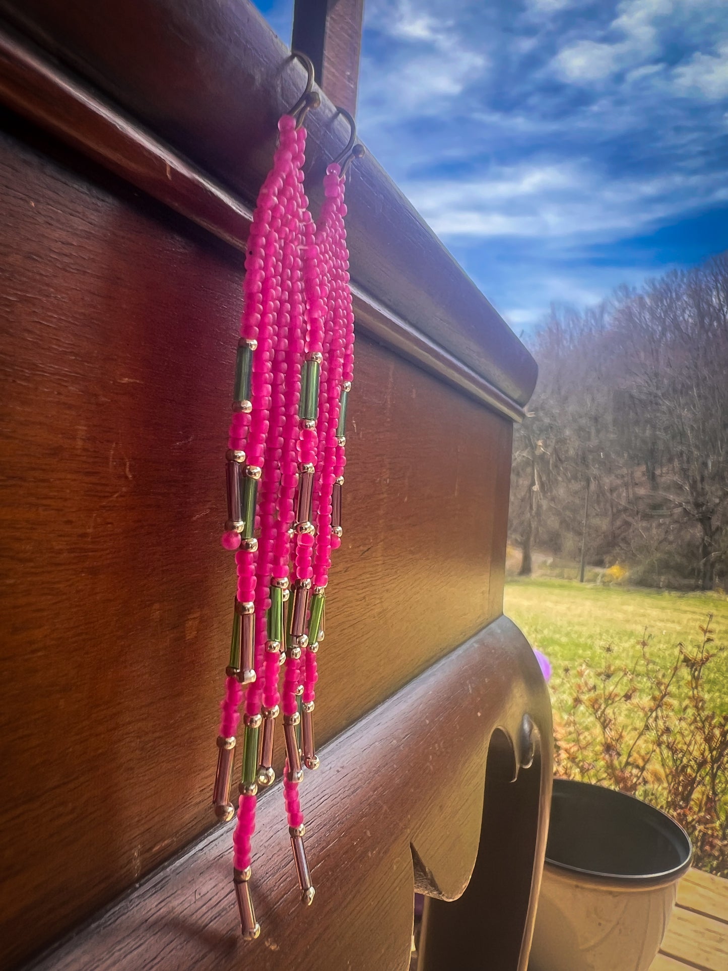 Small Beaded hot pink dangles