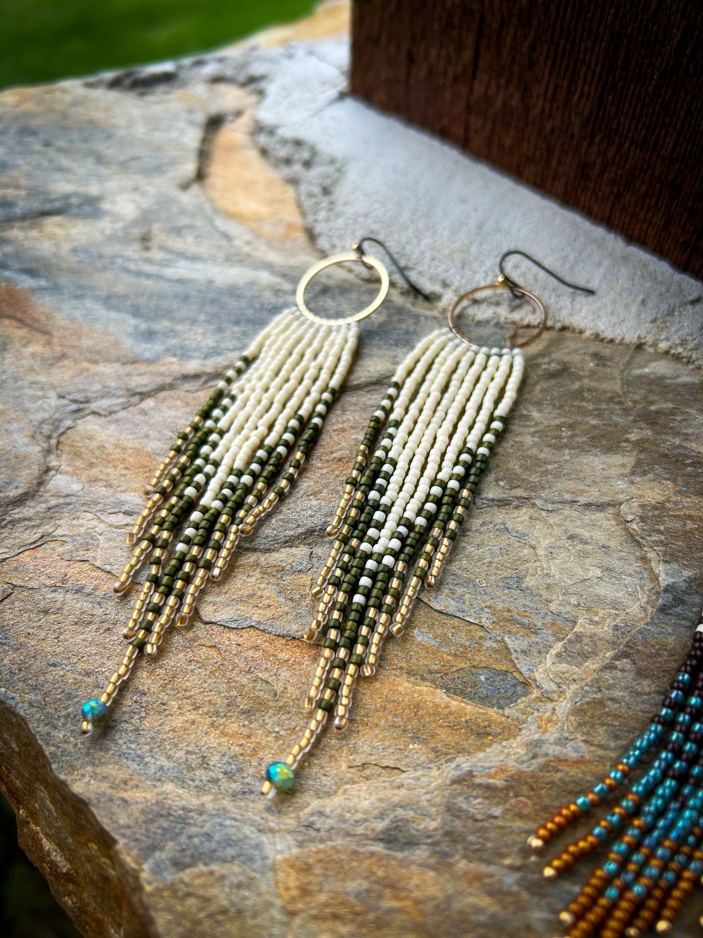 Long olive & gold dangles