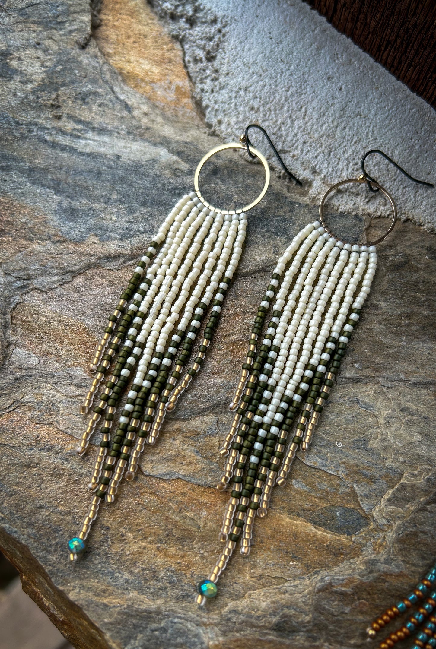 Long olive & gold dangles
