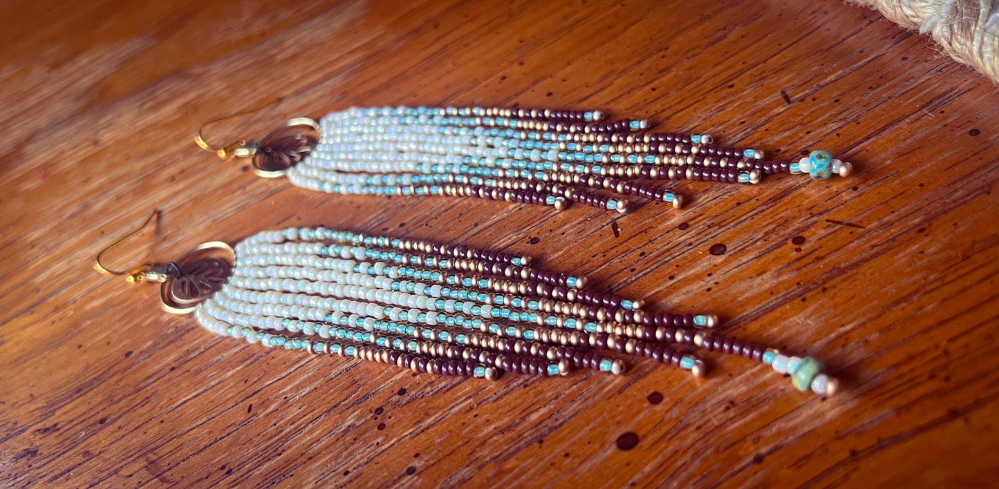 Teal brass leaf dangles