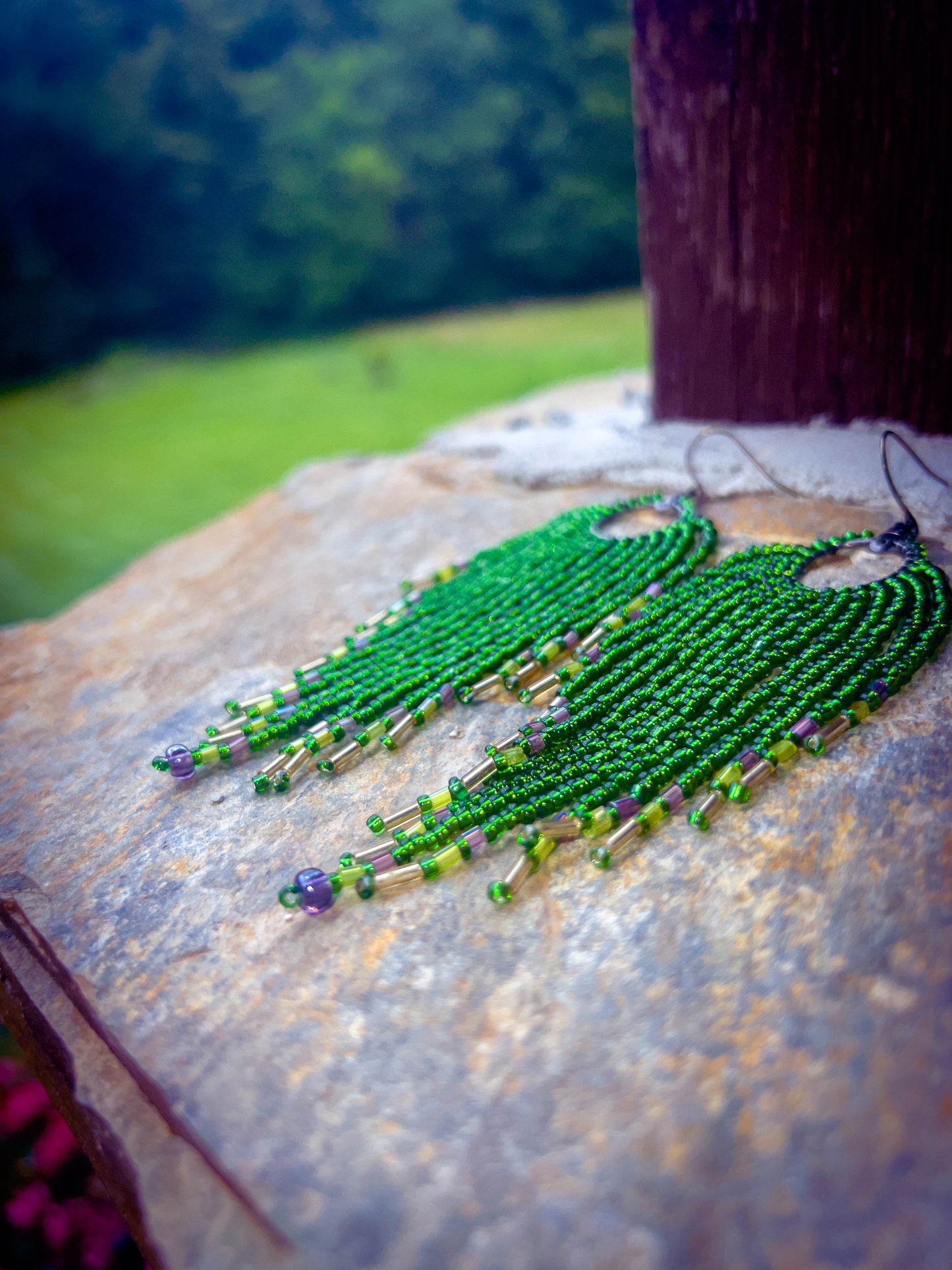 Green beaded earring dangles