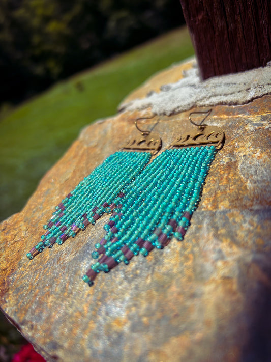 Brass moon phase beaded earrings