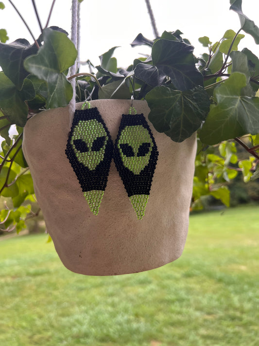 Beaded alien earrings