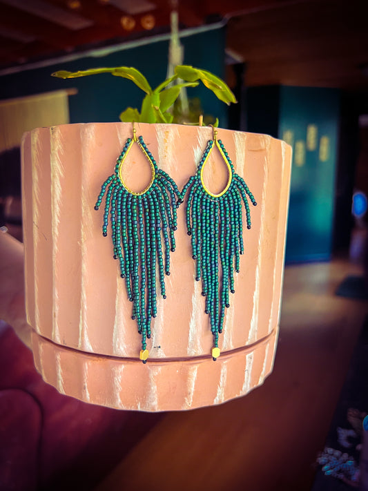 Brass teardrop seedbead earrings