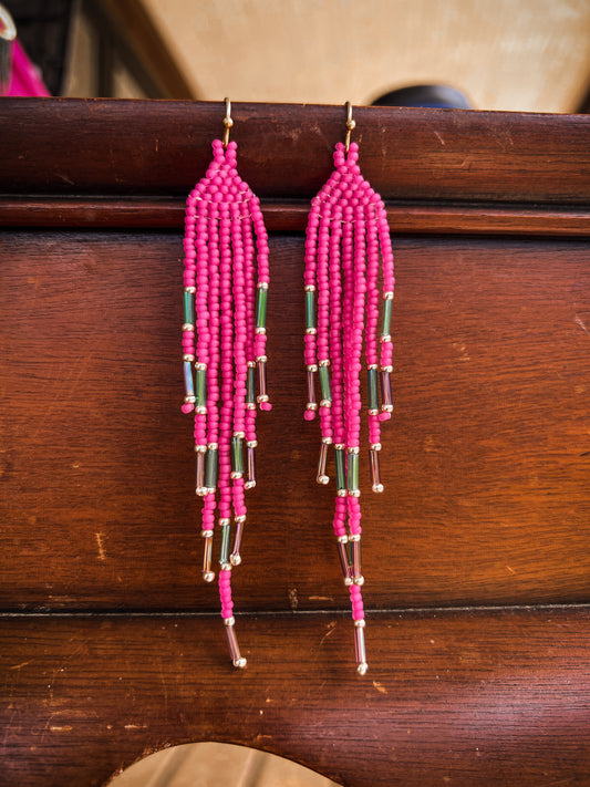 Small Beaded hot pink dangles