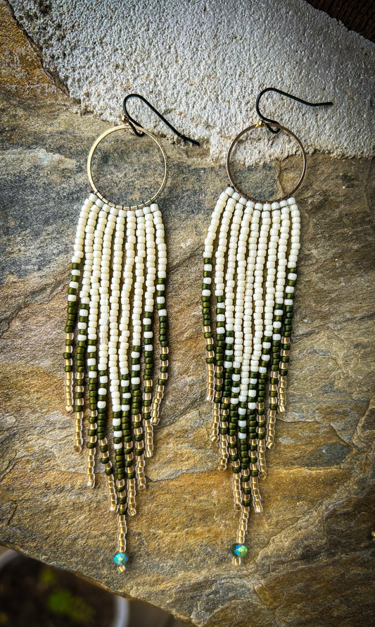 Long olive & gold dangles